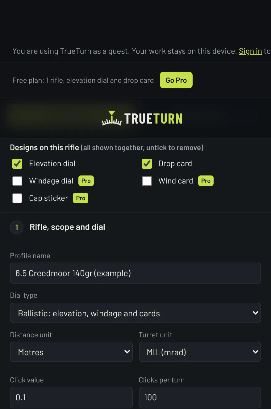Condition sets and dope table in TrueTurn